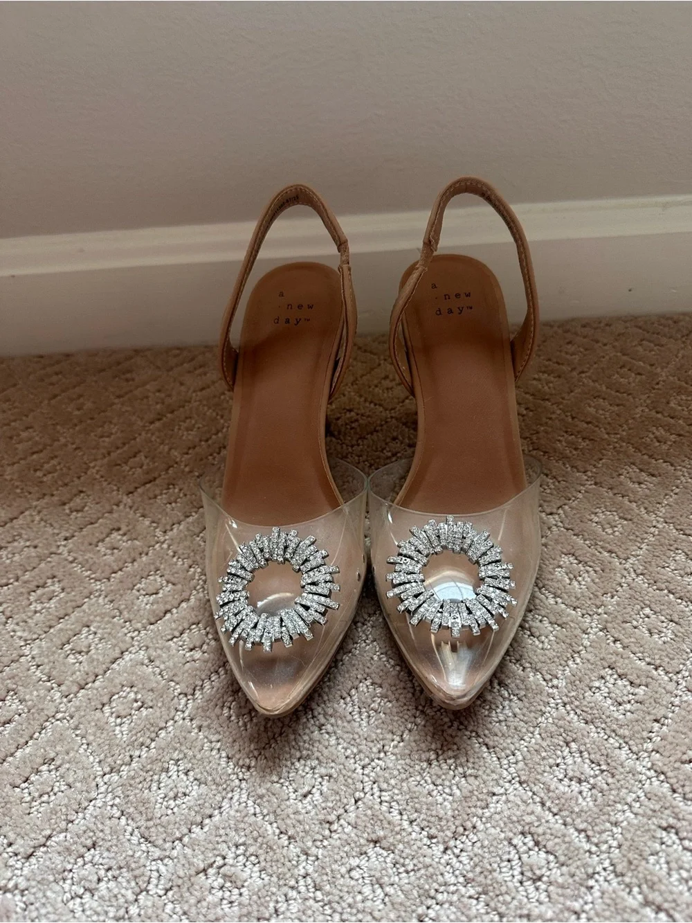 a new day Clear Slingback Heels with Crystal Sunburst - Nude
